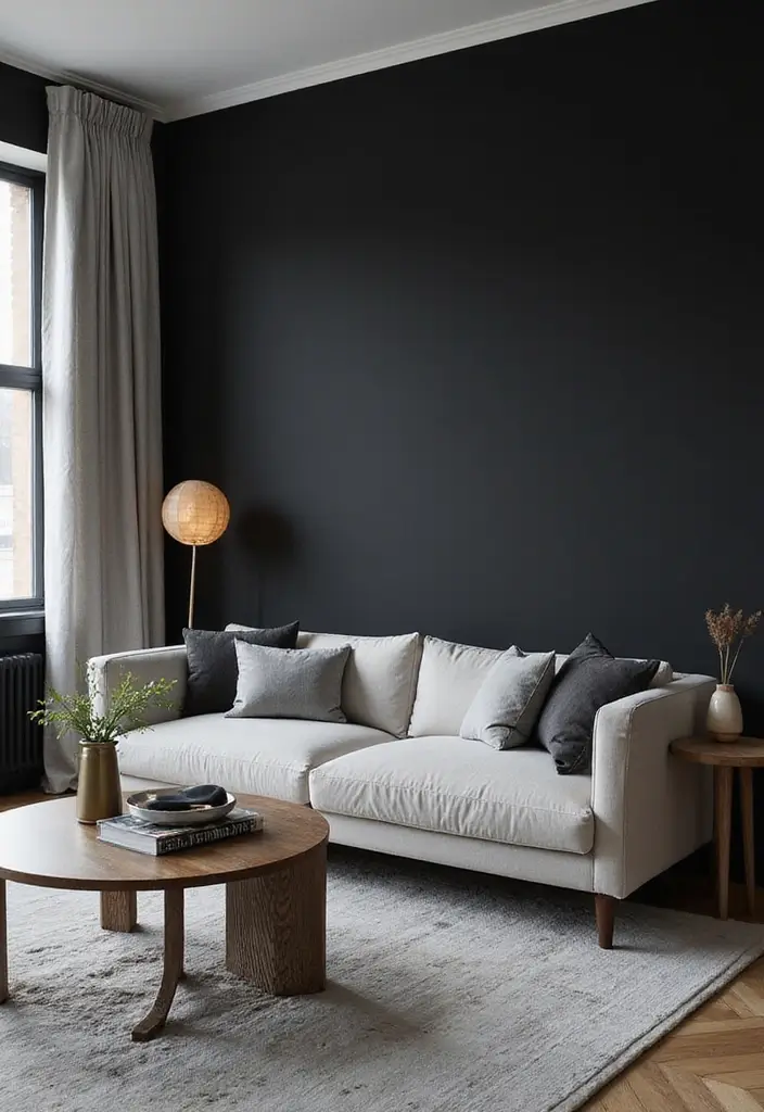 30 Black Wall Living Room Ideas That Look Bold, Dramatic, and Modern - 5. Monochrome Magic