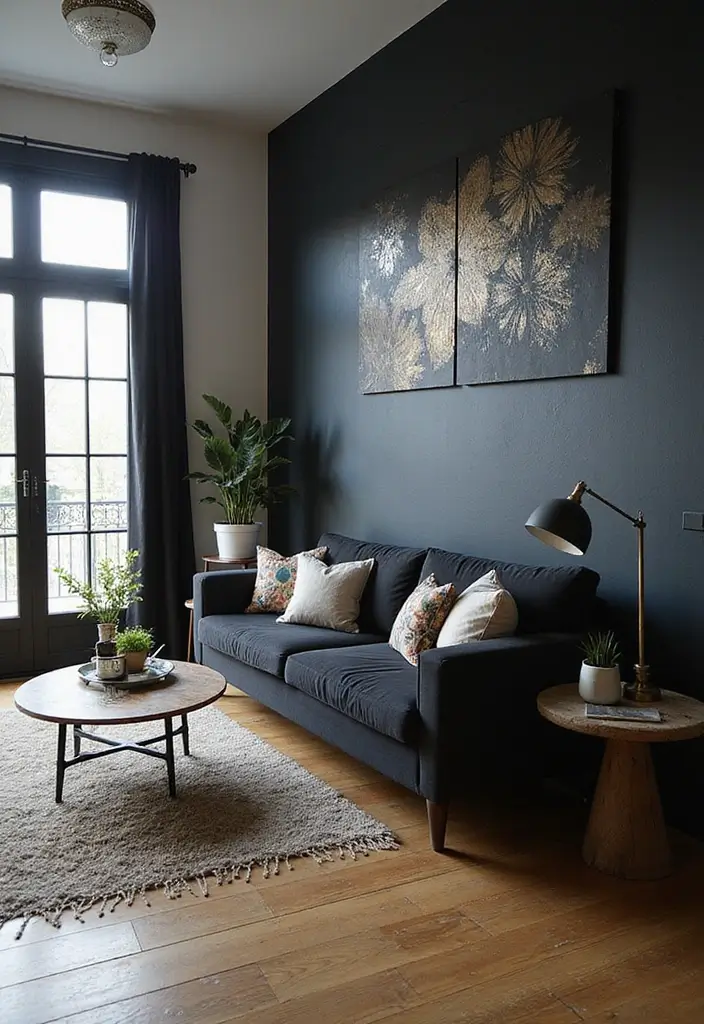 30 Black Wall Living Room Ideas That Look Bold, Dramatic, and Modern - 6. Artistic Wall Treatments
