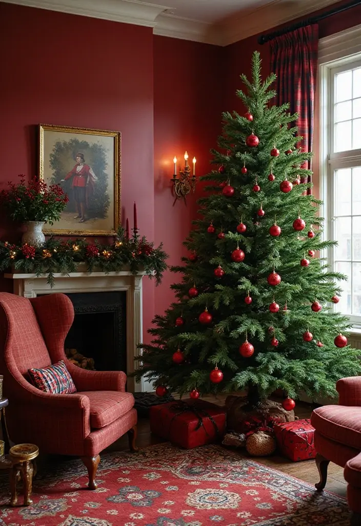 30 Christmas Living Room Ideas That Create Magical Holiday Vibes 11 30 Christmas Living Room Ideas That Create Magical Holiday Vibes - 11. Traditional Red and Green Theme