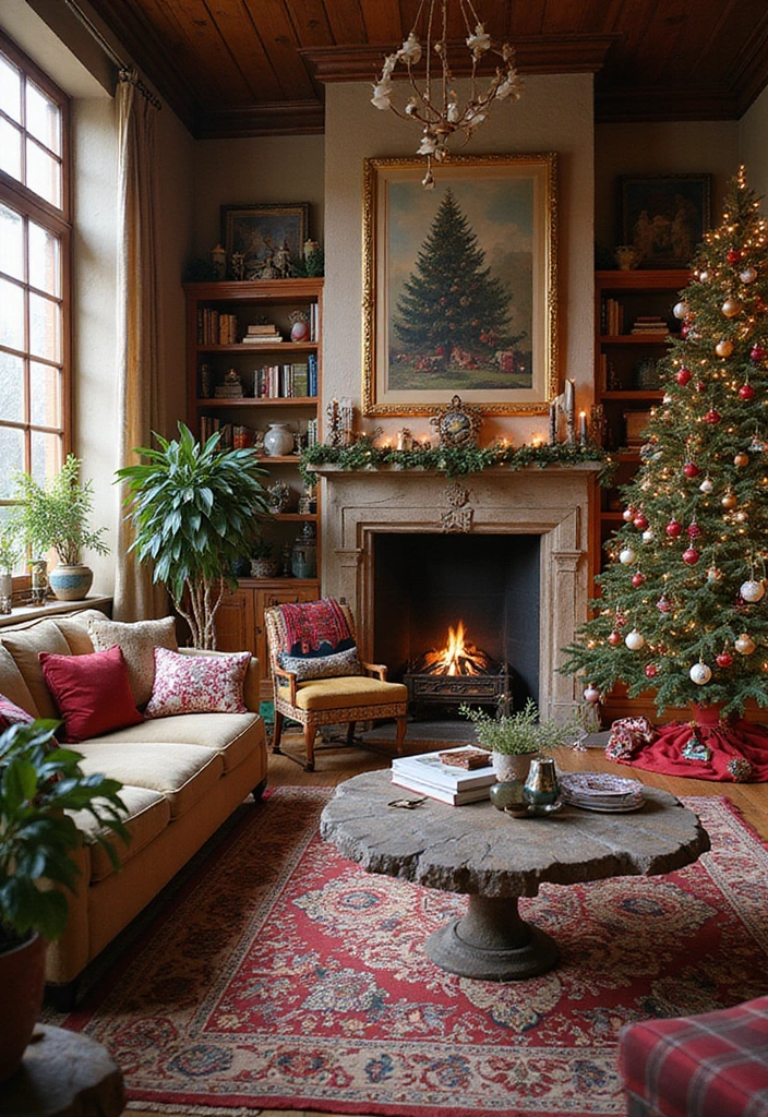 30 Christmas Living Room Ideas That Create Magical Holiday Vibes 15 30 Christmas Living Room Ideas That Create Magical Holiday Vibes - 15. Colorful International Influences