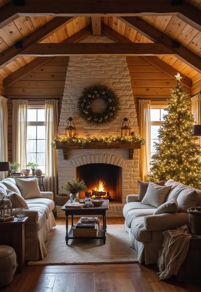 30 Christmas Living Room Ideas That Create Magical Holiday Vibes 17 30 Christmas Living Room Ideas That Create Magical Holiday Vibes - 17. Cozy Farmhouse Christmas