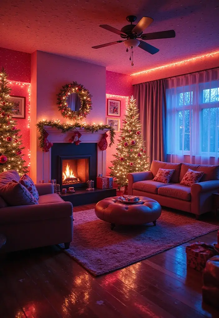 30 Christmas Living Room Ideas That Create Magical Holiday Vibes 20 30 Christmas Living Room Ideas That Create Magical Holiday Vibes - 20. Retro Disco Christmas