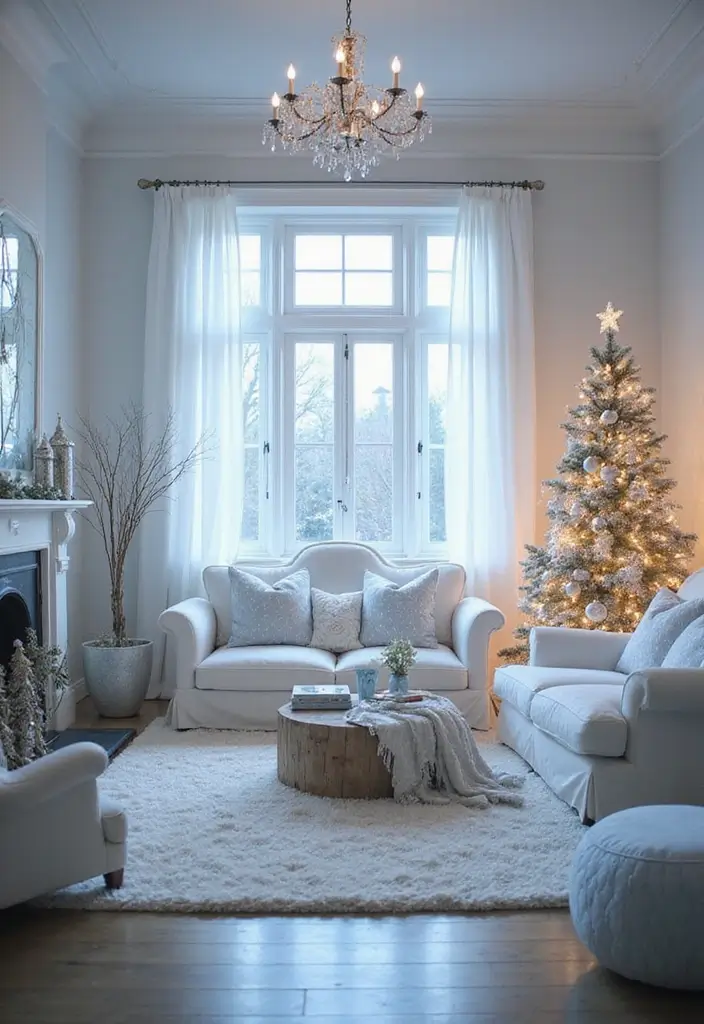 30 Christmas Living Room Ideas That Create Magical Holiday Vibes 23 30 Christmas Living Room Ideas That Create Magical Holiday Vibes - 23. Ethereal Winter Wonderland