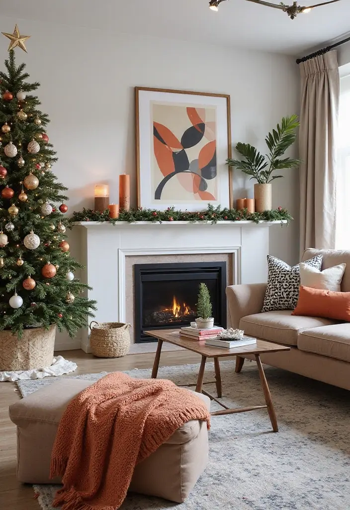 30 Christmas Living Room Ideas That Create Magical Holiday Vibes 24 30 Christmas Living Room Ideas That Create Magical Holiday Vibes - 24. Bold Geometric Patterns