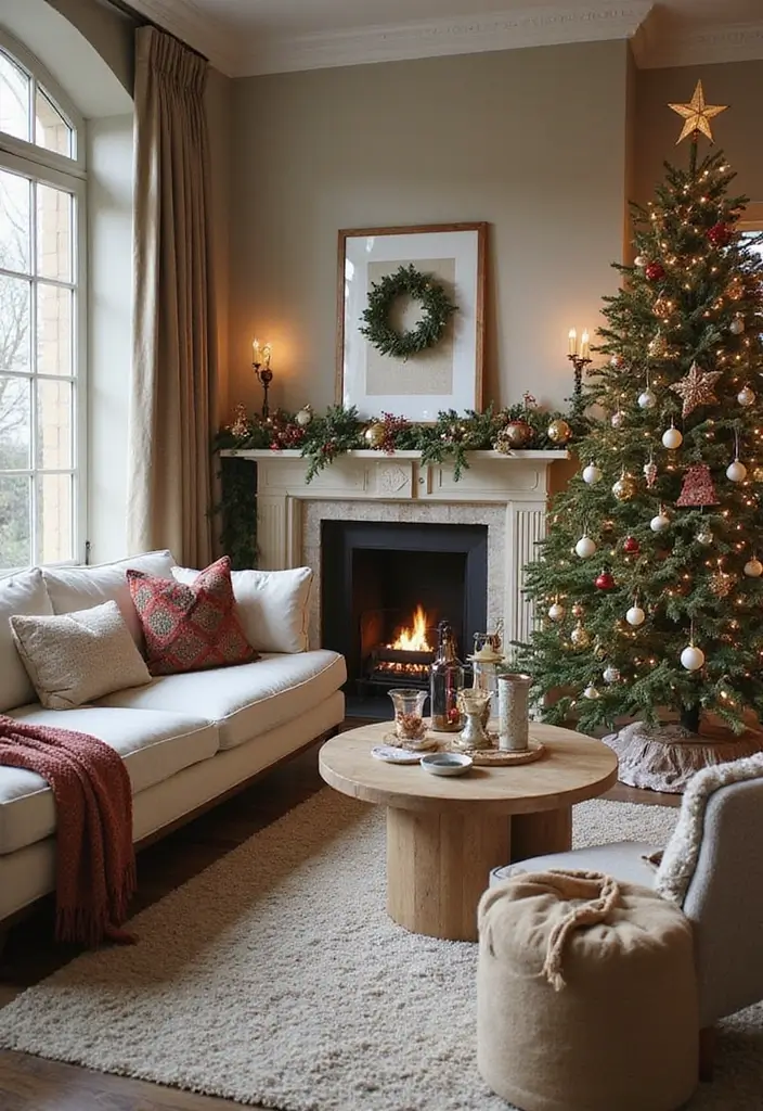 30 Christmas Living Room Ideas That Create Magical Holiday Vibes 26 30 Christmas Living Room Ideas That Create Magical Holiday Vibes - 26. Textured Layers and Patterns