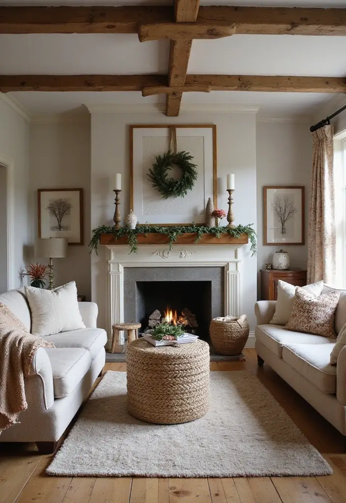 30 Christmas Living Room Ideas That Create Magical Holiday Vibes 5 30 Christmas Living Room Ideas That Create Magical Holiday Vibes - 5. Cozy Cottage Feel with Warm Textures