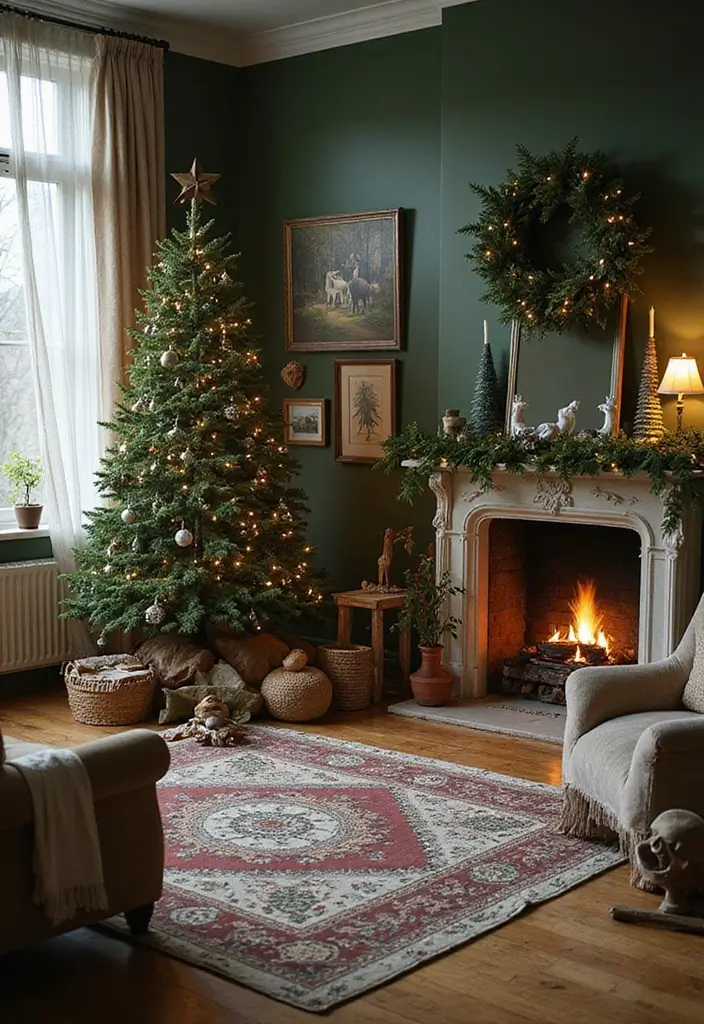 30 Christmas Living Room Ideas That Create Magical Holiday Vibes 6 30 Christmas Living Room Ideas That Create Magical Holiday Vibes - 6. Festive Forest Theme