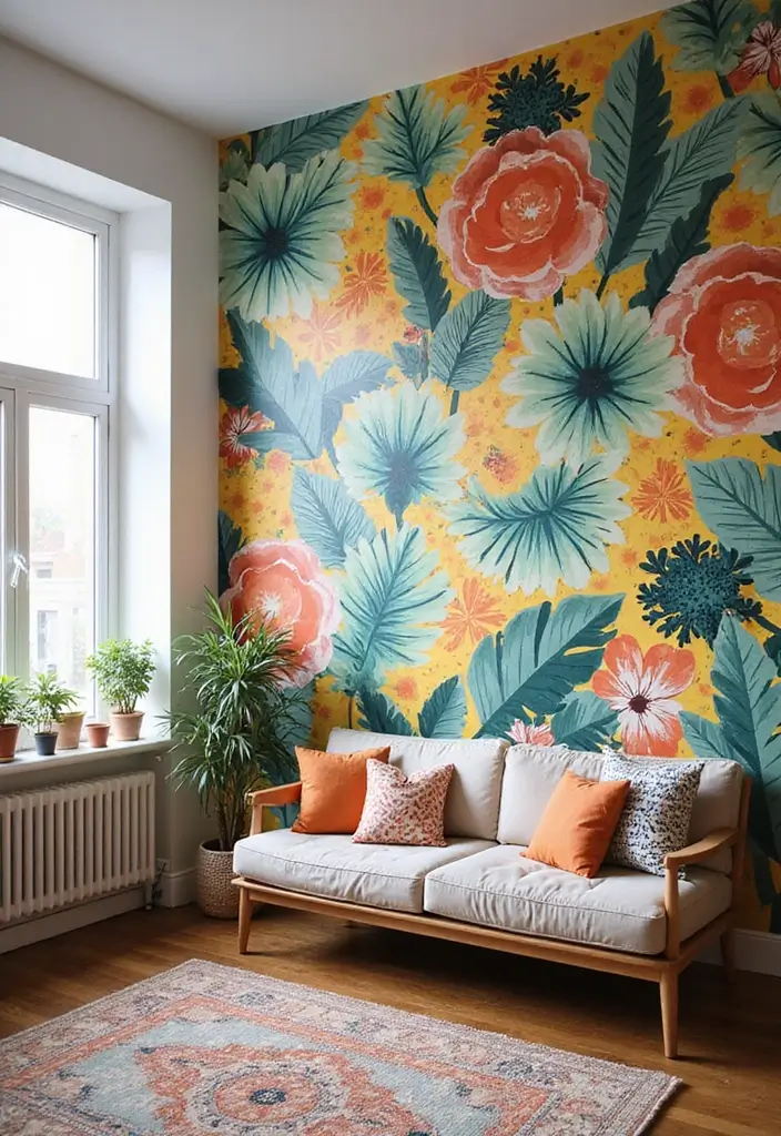 30 College Apartment Living Room Ideas for Budget-Friendly Style 16 30 College Apartment Living Room Ideas for Budget-Friendly Style - 16. Fun Wallpaper