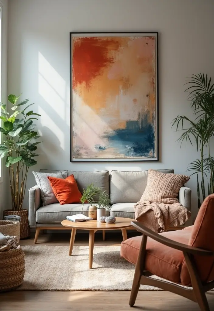 30 College Apartment Living Room Ideas for Budget-Friendly Style 2 30 College Apartment Living Room Ideas for Budget-Friendly Style - 2. Statement Wall Art