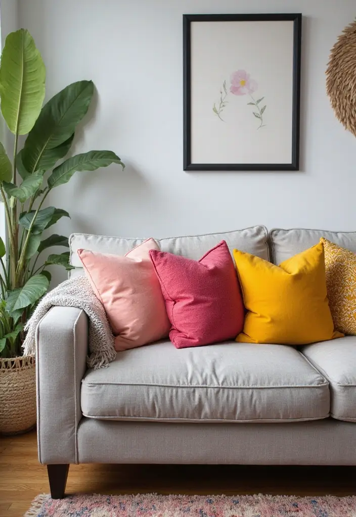 30 College Apartment Living Room Ideas for Budget-Friendly Style 8 30 College Apartment Living Room Ideas for Budget-Friendly Style - 8. Bright Throw Pillows
