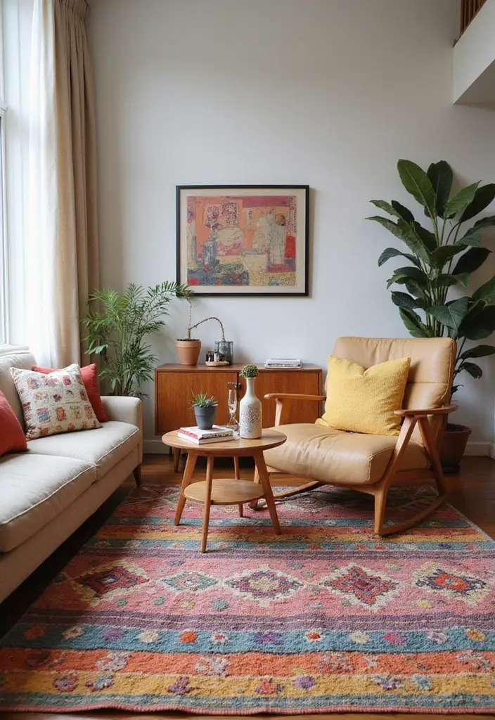 30 Contemporary Living Room Designs That Redefine Modern Style - 17. Colorful Area Rugs