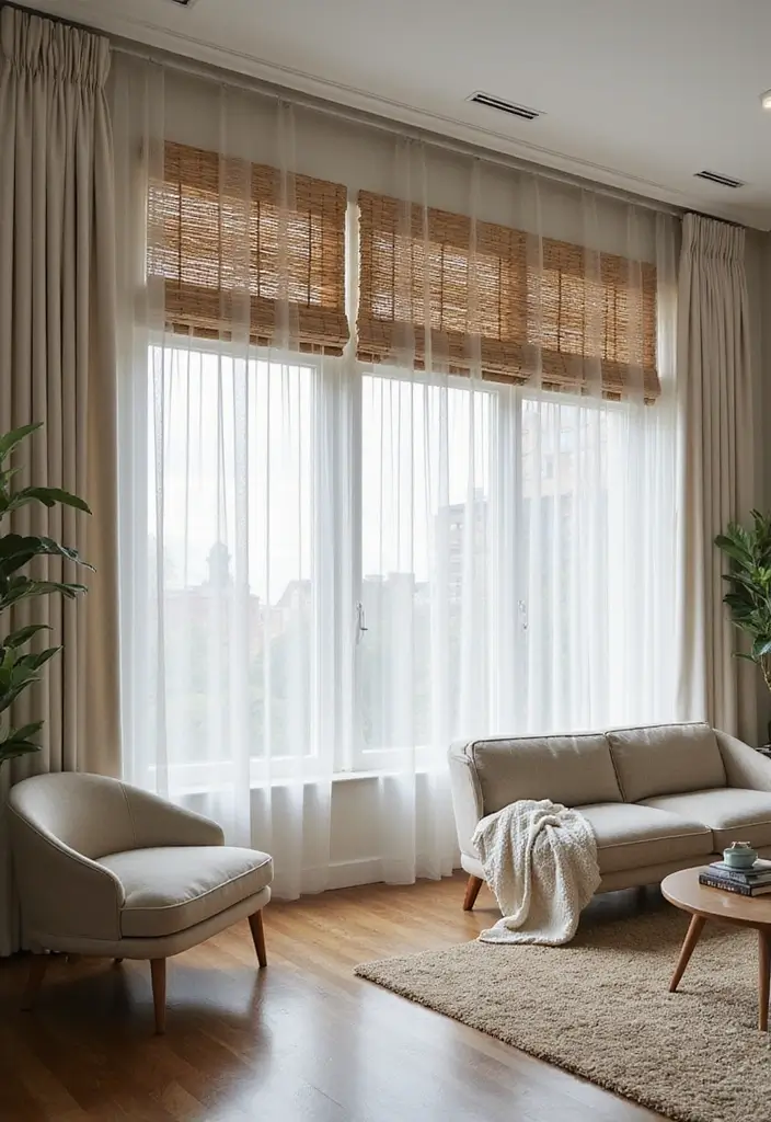 30 Contemporary Living Room Designs That Redefine Modern Style - 19. Elegant Window Treatments