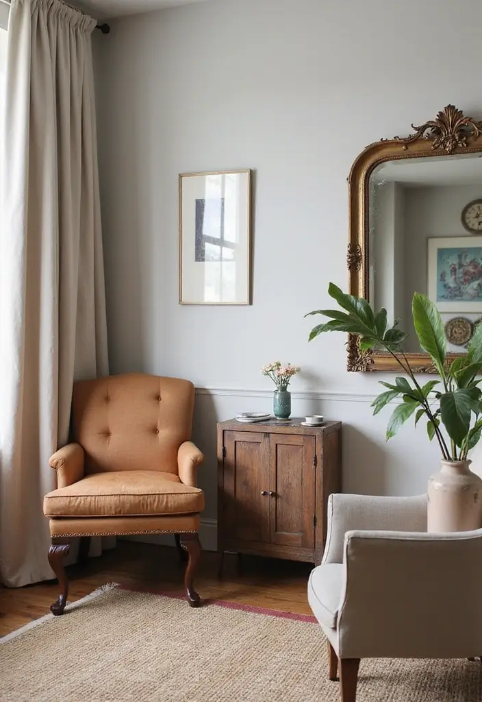 30 Contemporary Living Room Designs That Redefine Modern Style - 24. Vintage Finds in Modern Spaces