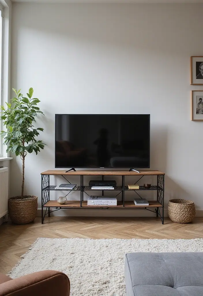 30 Creative TV Stand Ideas for Living Room Makeover and Stylish Entertainment Spaces 13 30 Creative TV Stand Ideas for Living Room Makeover and Stylish Entertainment Spaces - 13. Artistic Wire Frame Stand