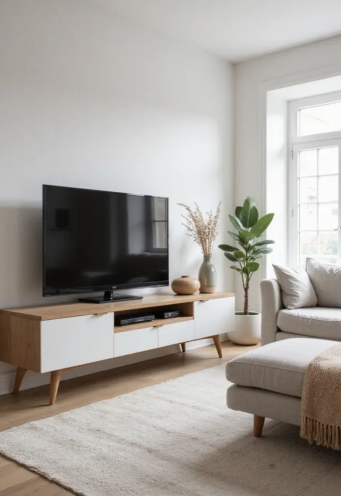 30 Creative TV Stand Ideas for Living Room Makeover and Stylish Entertainment Spaces 14 30 Creative TV Stand Ideas for Living Room Makeover and Stylish Entertainment Spaces - 14. Low-profile TV Stand