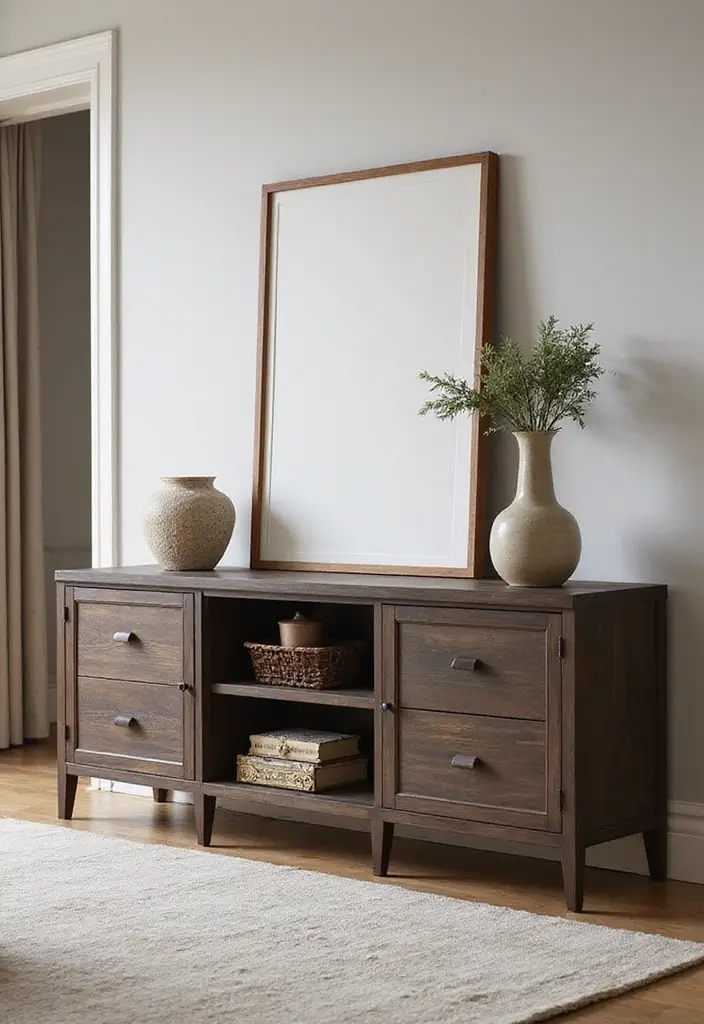 30 Creative TV Stand Ideas for Living Room Makeover and Stylish Entertainment Spaces 24 30 Creative TV Stand Ideas for Living Room Makeover and Stylish Entertainment Spaces - 24. Customized Console with Open and Closed Storage