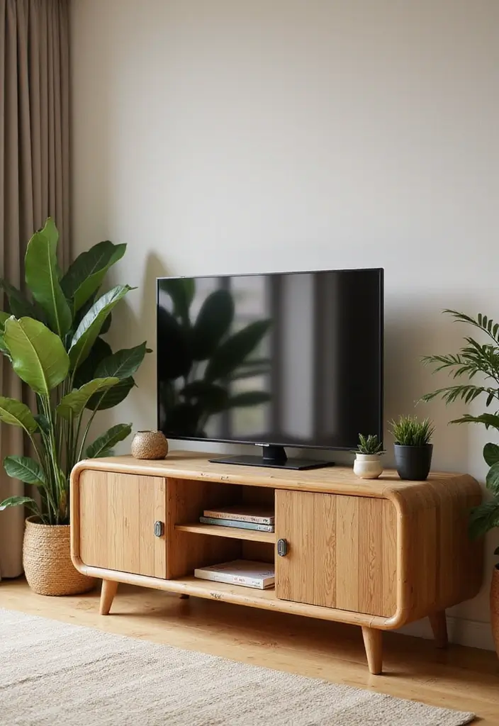 30 Creative TV Stand Ideas for Living Room Makeover and Stylish Entertainment Spaces 28 30 Creative TV Stand Ideas for Living Room Makeover and Stylish Entertainment Spaces - 28. Nature-Inspired Bamboo Stand