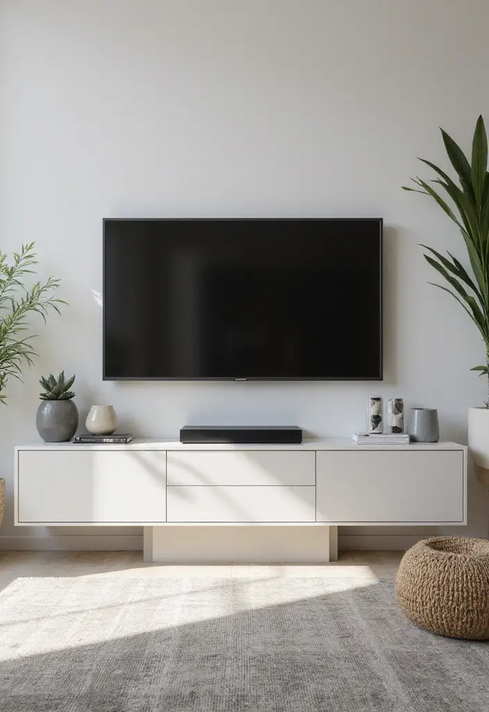 30 Creative TV Stand Ideas for Living Room Makeover and Stylish Entertainment Spaces 30 30 Creative TV Stand Ideas for Living Room Makeover and Stylish Entertainment Spaces - 30. Simple Minimalist Pedestal