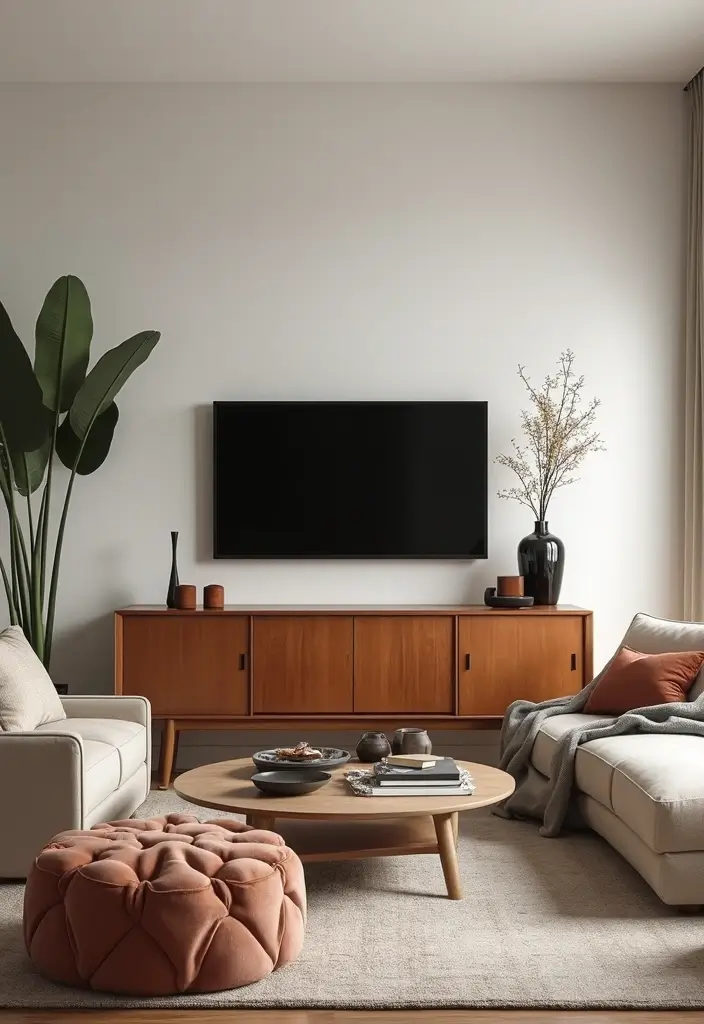 30 Creative TV Stand Ideas for Living Room Makeover and Stylish Entertainment Spaces 4 30 Creative TV Stand Ideas for Living Room Makeover and Stylish Entertainment Spaces - 4. Mid-Century Modern Credenza