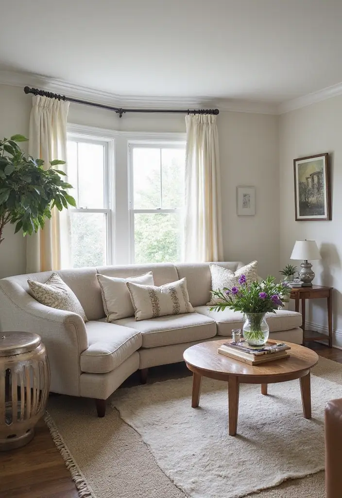 30 Curved Sofa Living Room Ideas That Add Flow and Modern Elegance 17 30 Curved Sofa Living Room Ideas That Add Flow and Modern Elegance - 17. Transitional Style for Timeless Appeal