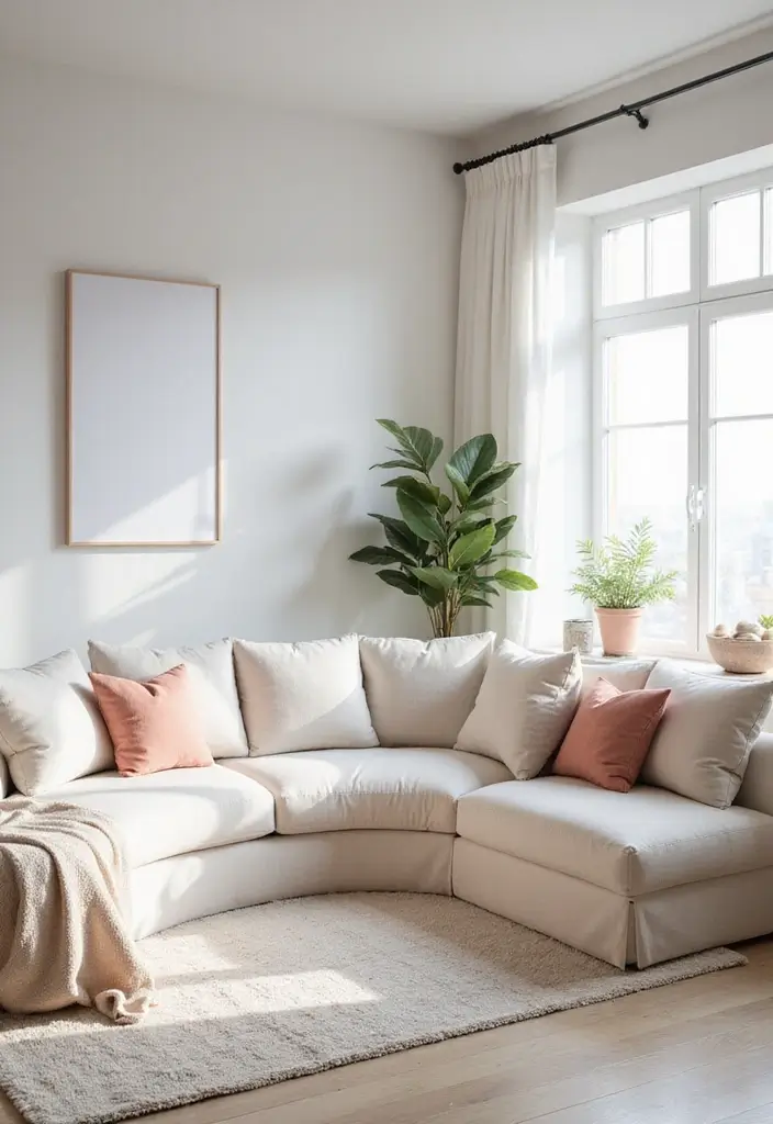 30 Curved Sofa Living Room Ideas That Add Flow and Modern Elegance 18 30 Curved Sofa Living Room Ideas That Add Flow and Modern Elegance - 18. Bright Whites and Soft Pastels