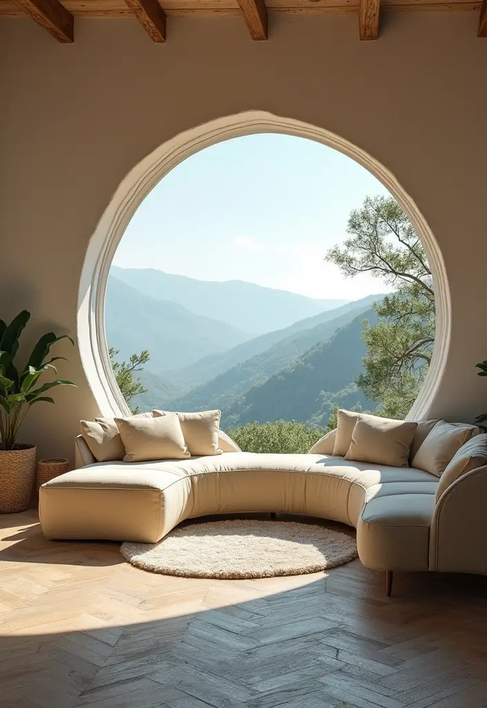 30 Curved Sofa Living Room Ideas That Add Flow and Modern Elegance 23 30 Curved Sofa Living Room Ideas That Add Flow and Modern Elegance - 23. Framed Views and Outdoor Connection