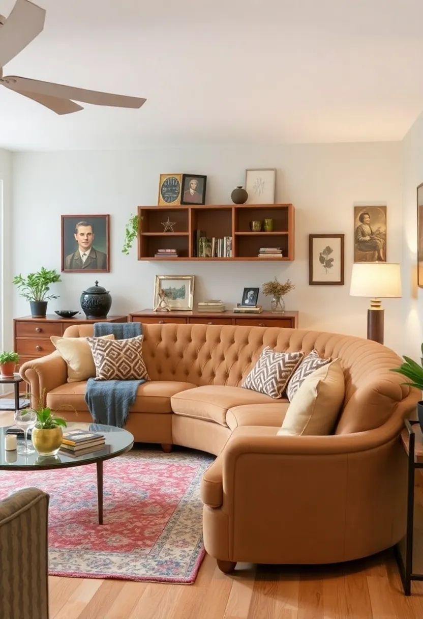 30 Curved Sofa Living Room Ideas That Add Flow and Modern Elegance 25 30 Curved Sofa Living Room Ideas That Add Flow and Modern Elegance - 25. Vintage-Inspired Curved Sofas