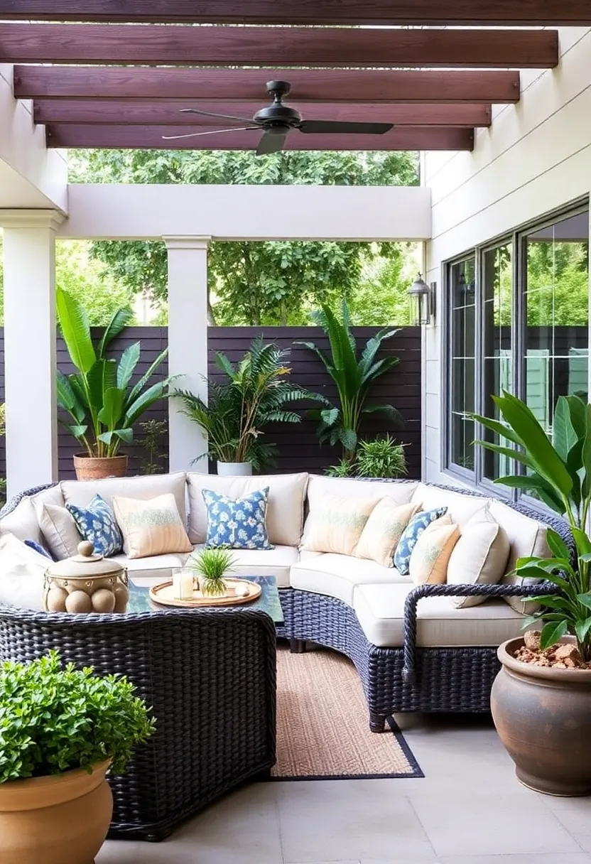 30 Curved Sofa Living Room Ideas That Add Flow and Modern Elegance 26 30 Curved Sofa Living Room Ideas That Add Flow and Modern Elegance - 26. Outdoor Living with Curved Sofas