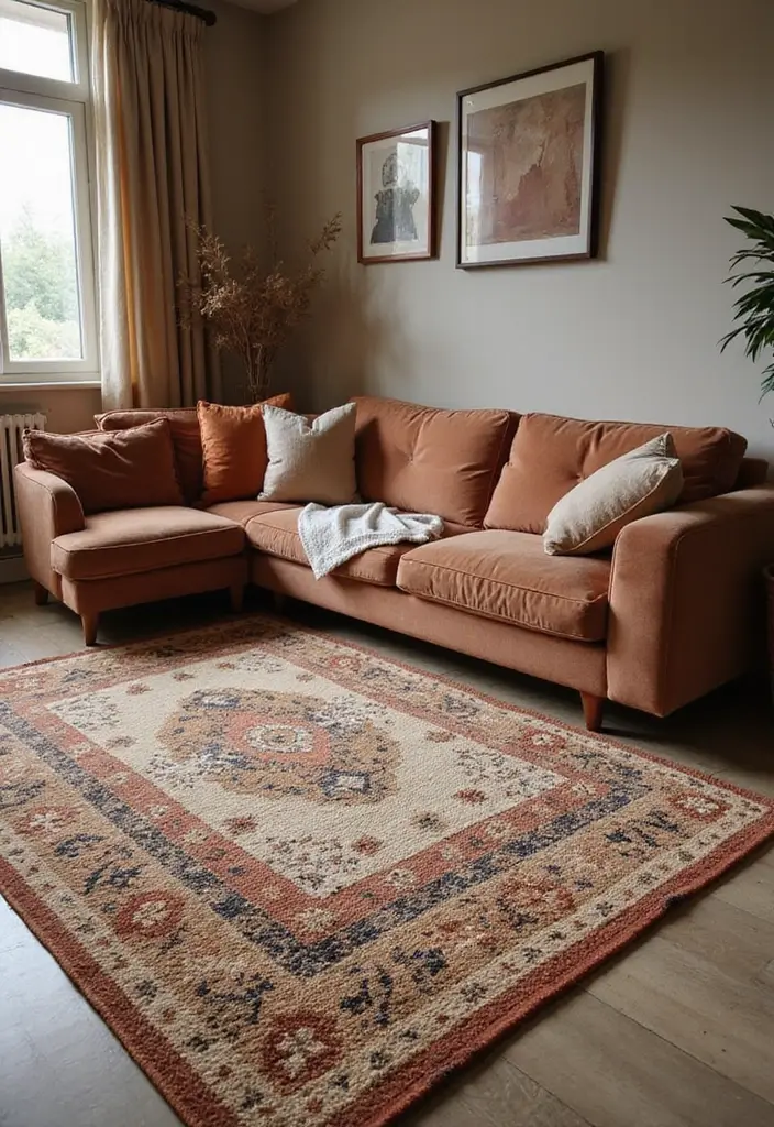 30 Curved Sofa Living Room Ideas That Add Flow and Modern Elegance 28 30 Curved Sofa Living Room Ideas That Add Flow and Modern Elegance - 28. Layering with Rugs