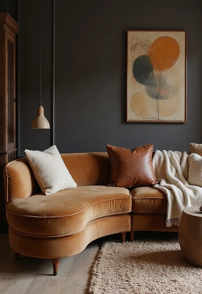 30 Curved Sofa Living Room Ideas That Add Flow and Modern Elegance 4 30 Curved Sofa Living Room Ideas That Add Flow and Modern Elegance - 4. Layering Textures for Depth