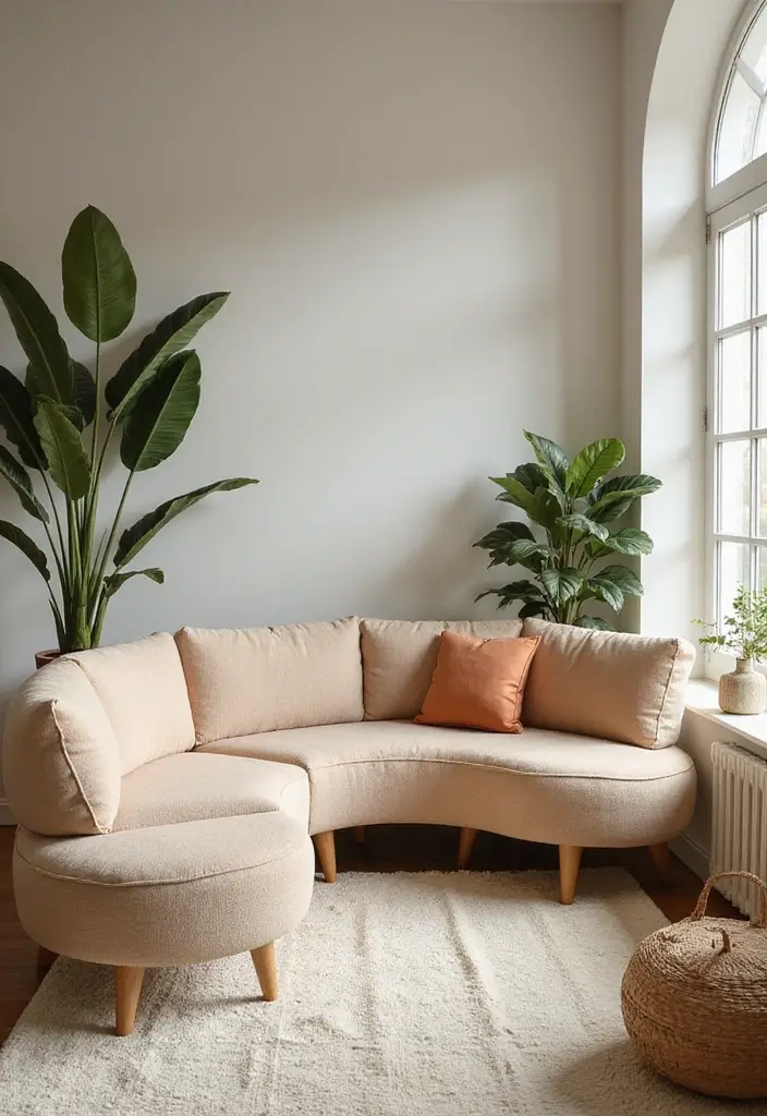 30 Curved Sofa Living Room Ideas That Add Flow and Modern Elegance 6 30 Curved Sofa Living Room Ideas That Add Flow and Modern Elegance - 6. Nature-Inspired Serenity