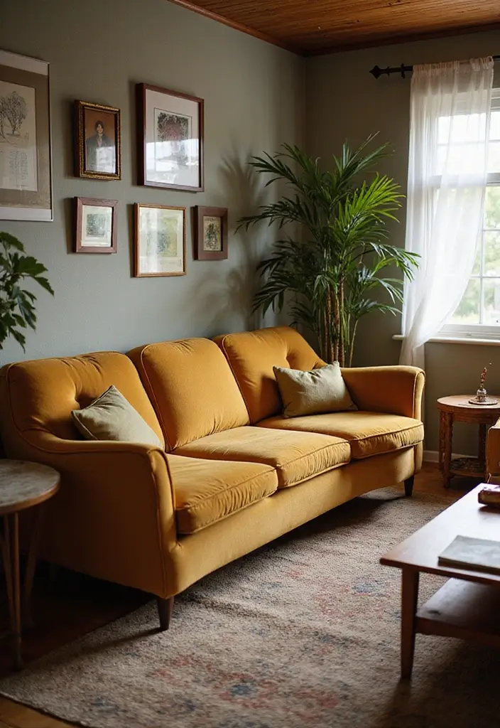 30 Curved Sofa Living Room Ideas That Add Flow and Modern Elegance 7 30 Curved Sofa Living Room Ideas That Add Flow and Modern Elegance - 7. Vintage Charm with a Modern Twist