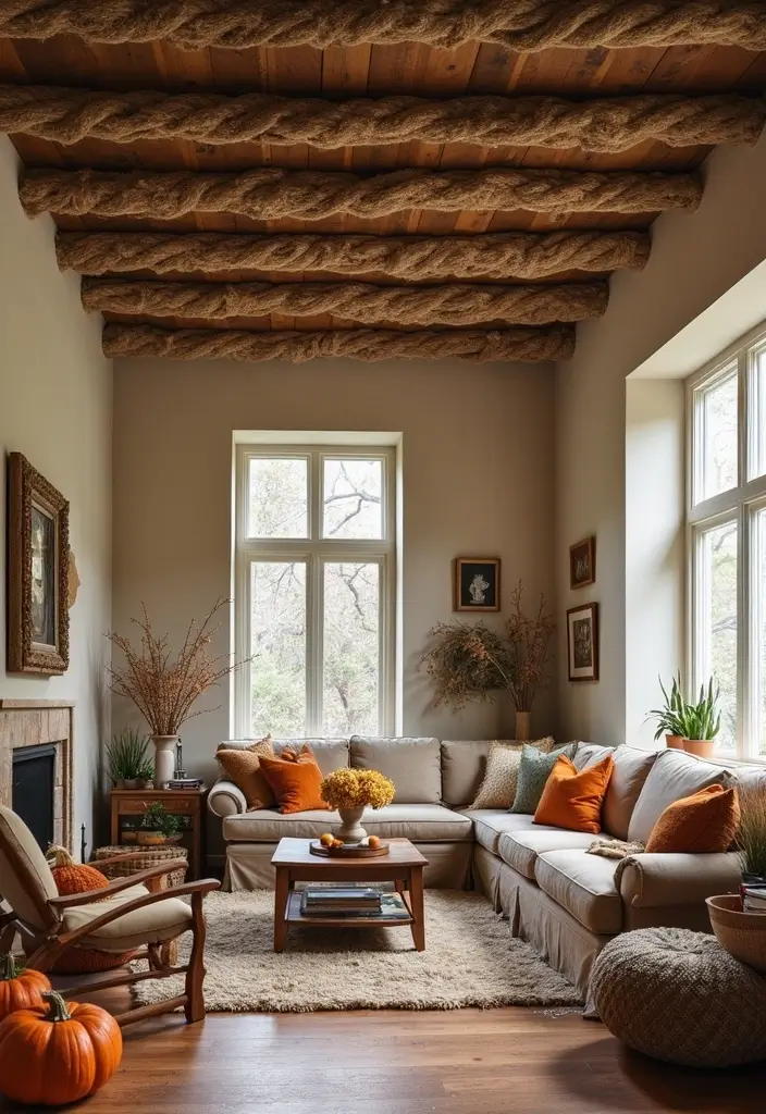 30 Fall Ceiling Designs for Living Room That Add Seasonal Warmth 10 30 Fall Ceiling Designs for Living Room That Add Seasonal Warmth - 10. Rustic Rope Accents