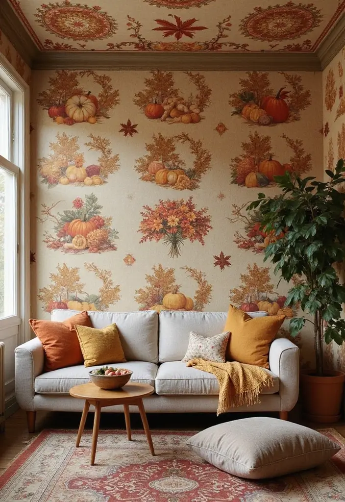 30 Fall Ceiling Designs for Living Room That Add Seasonal Warmth 11 30 Fall Ceiling Designs for Living Room That Add Seasonal Warmth - 11. Vintage Wallpapered Ceiling