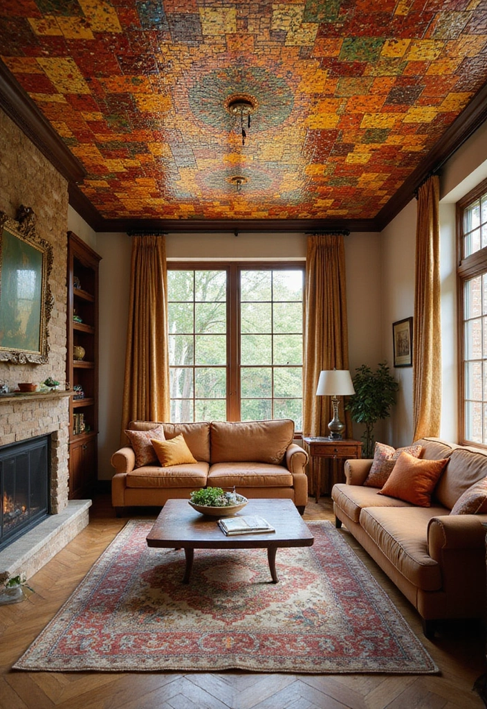 30 Fall Ceiling Designs for Living Room That Add Seasonal Warmth 17 30 Fall Ceiling Designs for Living Room That Add Seasonal Warmth - 17. Mosaic Ceiling Design