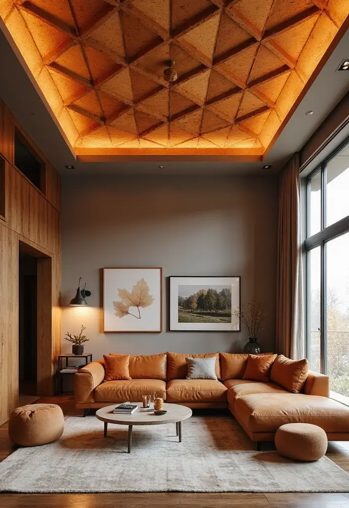 30 Fall Ceiling Designs for Living Room That Add Seasonal Warmth 18 30 Fall Ceiling Designs for Living Room That Add Seasonal Warmth - 18. Geometric Ceiling Patterns