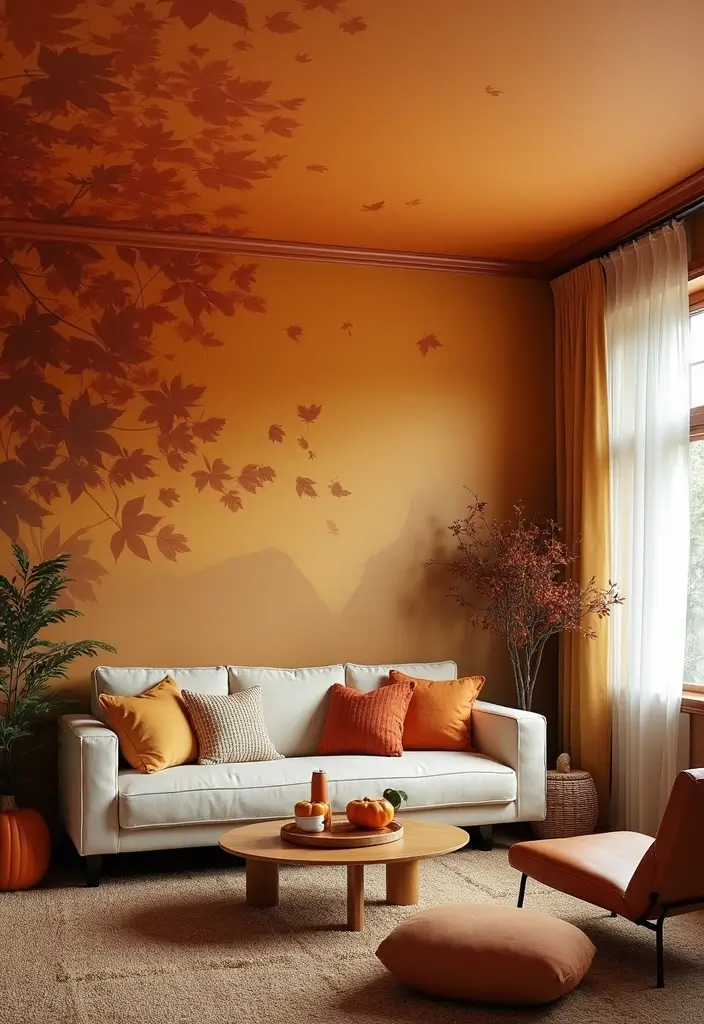 30 Fall Ceiling Designs for Living Room That Add Seasonal Warmth 2 30 Fall Ceiling Designs for Living Room That Add Seasonal Warmth - 2. Painted Ceiling in Autumn Hues