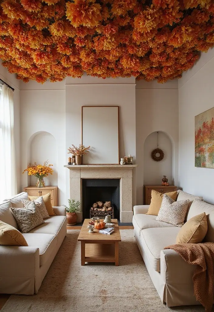 30 Fall Ceiling Designs for Living Room That Add Seasonal Warmth 24 30 Fall Ceiling Designs for Living Room That Add Seasonal Warmth - 24. Ceiling with Floral Accents