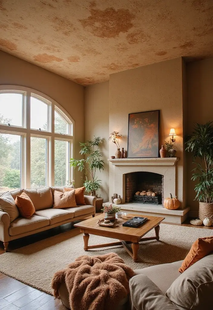 30 Fall Ceiling Designs for Living Room That Add Seasonal Warmth 26 30 Fall Ceiling Designs for Living Room That Add Seasonal Warmth - 26. Ceiling with Textured Plaster