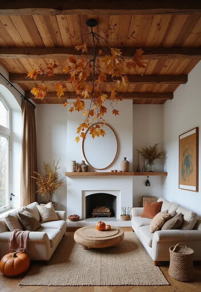 30 Fall Ceiling Designs for Living Room That Add Seasonal Warmth 28 30 Fall Ceiling Designs for Living Room That Add Seasonal Warmth - 28. Ceiling with Natural Elements