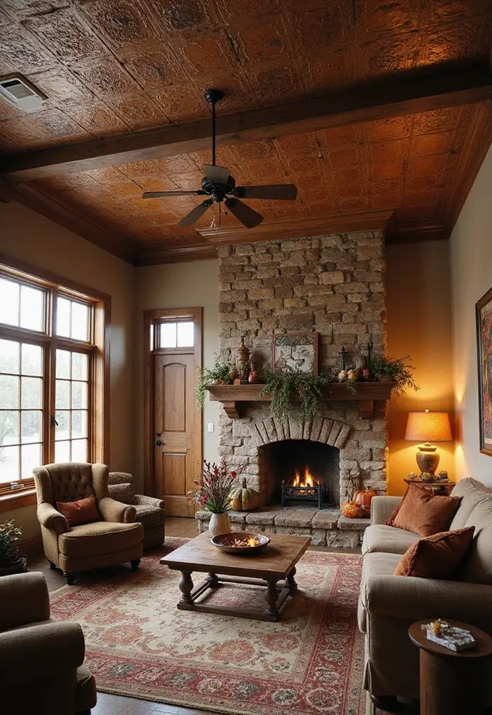 30 Fall Ceiling Designs for Living Room That Add Seasonal Warmth 7 30 Fall Ceiling Designs for Living Room That Add Seasonal Warmth - 7. Rustic Tin Tiles