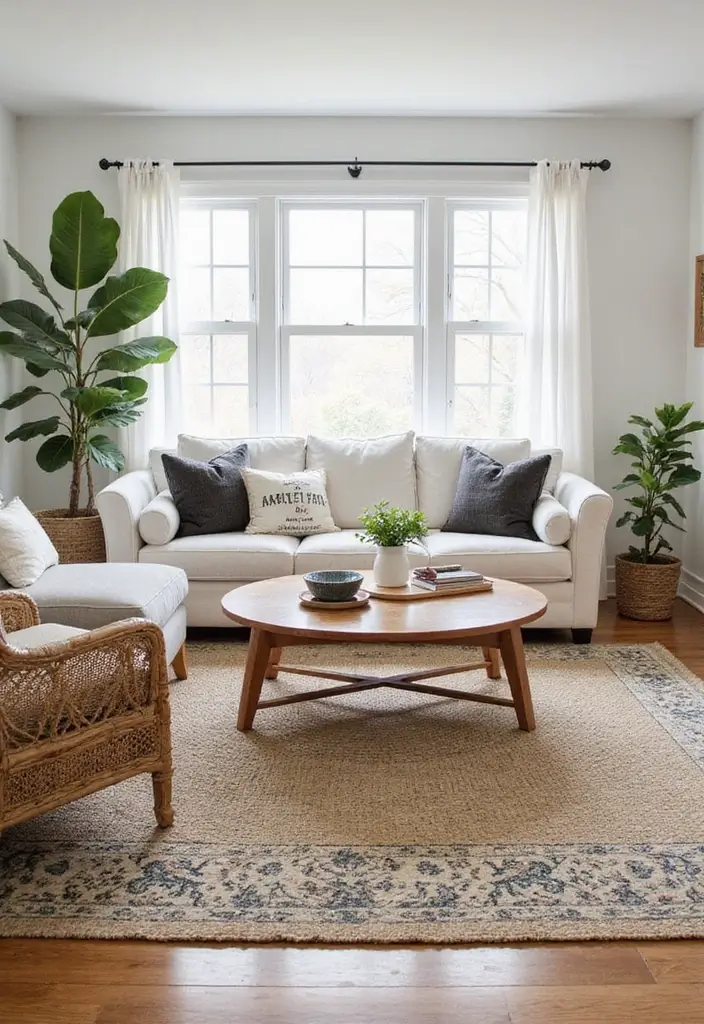 30 Farmhouse Decor Living Room Ideas Full of Rustic Charm and Comfort - 11. Farmhouse-Style Rugs