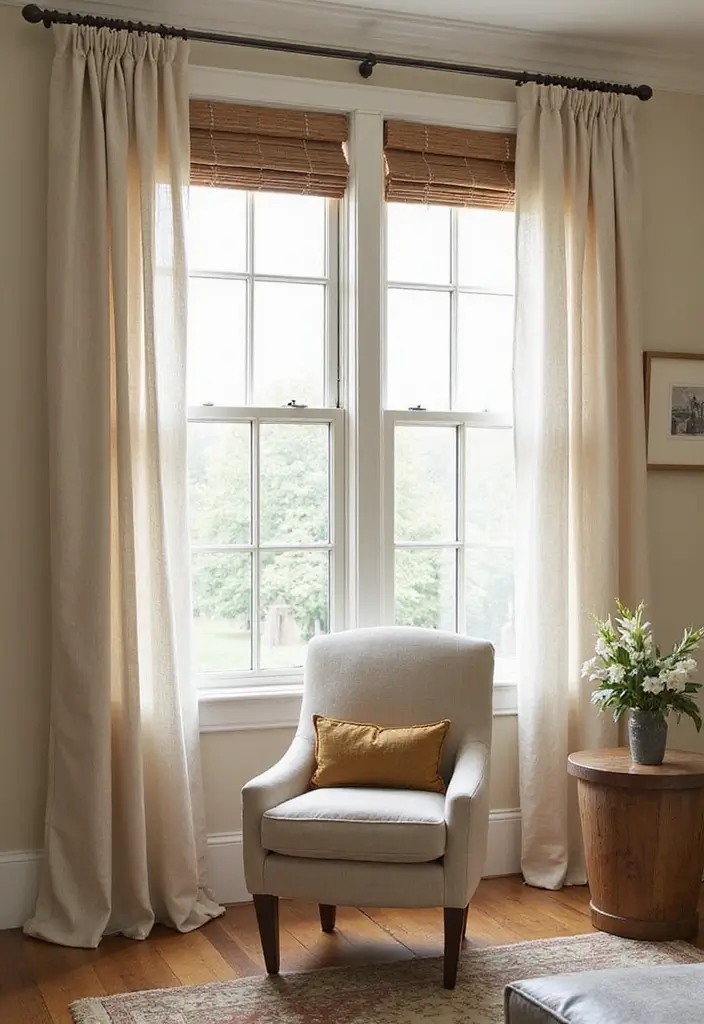 30 Farmhouse Decor Living Room Ideas Full of Rustic Charm and Comfort - 12. Custom Window Treatments
