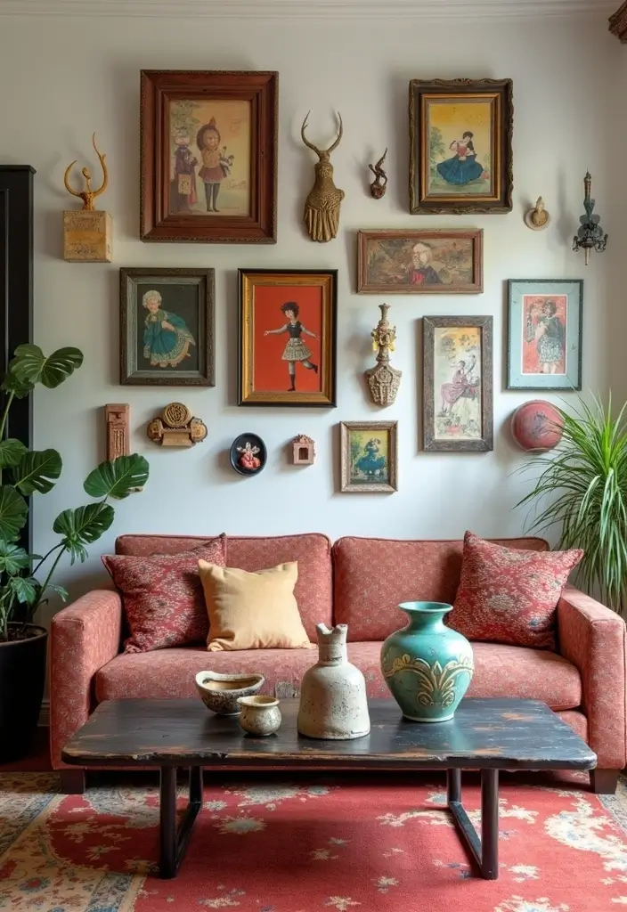 30 Farmhouse Decor Living Room Ideas Full of Rustic Charm and Comfort - 19. Eclectic Accessories