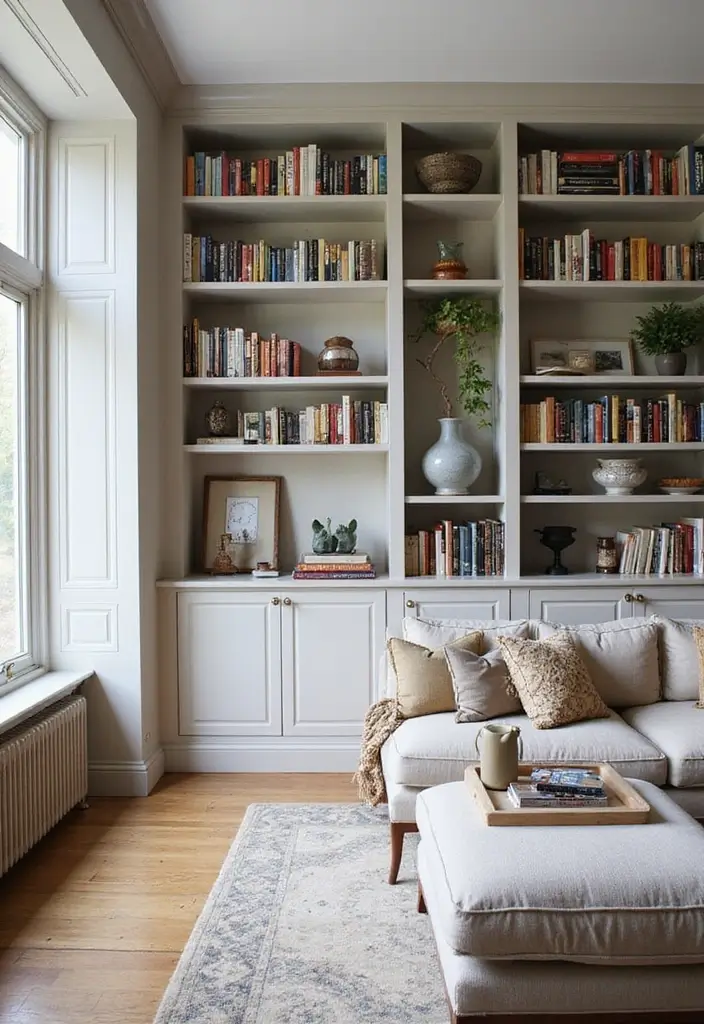 30 Farmhouse Decor Living Room Ideas Full of Rustic Charm and Comfort - 23. Built-in Bookcases