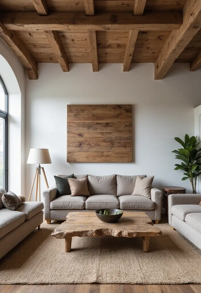 30 Farmhouse Decor Living Room Ideas Full of Rustic Charm and Comfort - 4. Rustic Wood Accents