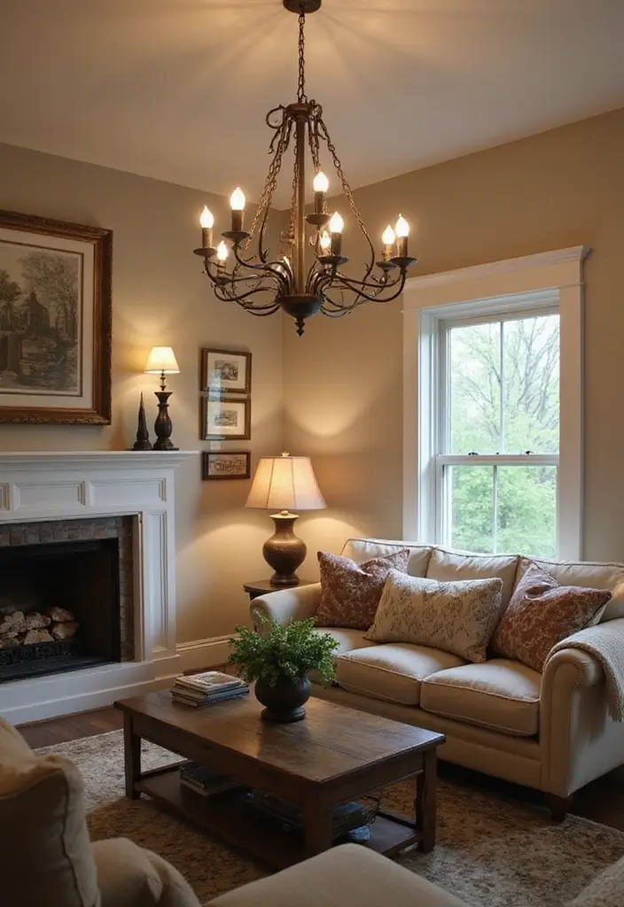 30 Farmhouse Decor Living Room Ideas Full of Rustic Charm and Comfort - 7. Farmhouse-Style Lighting