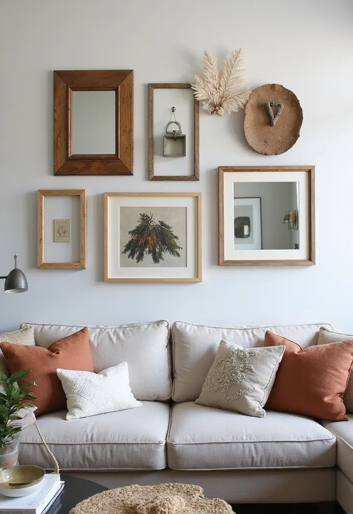 30 Farmhouse Decor Living Room Ideas Full of Rustic Charm and Comfort - 8. Creative Wall Decor