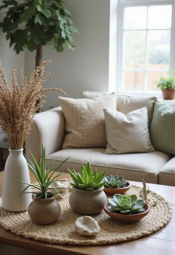 30 Farmhouse Decor Living Room Ideas Full of Rustic Charm and Comfort - 9. Nature-Inspired Accents