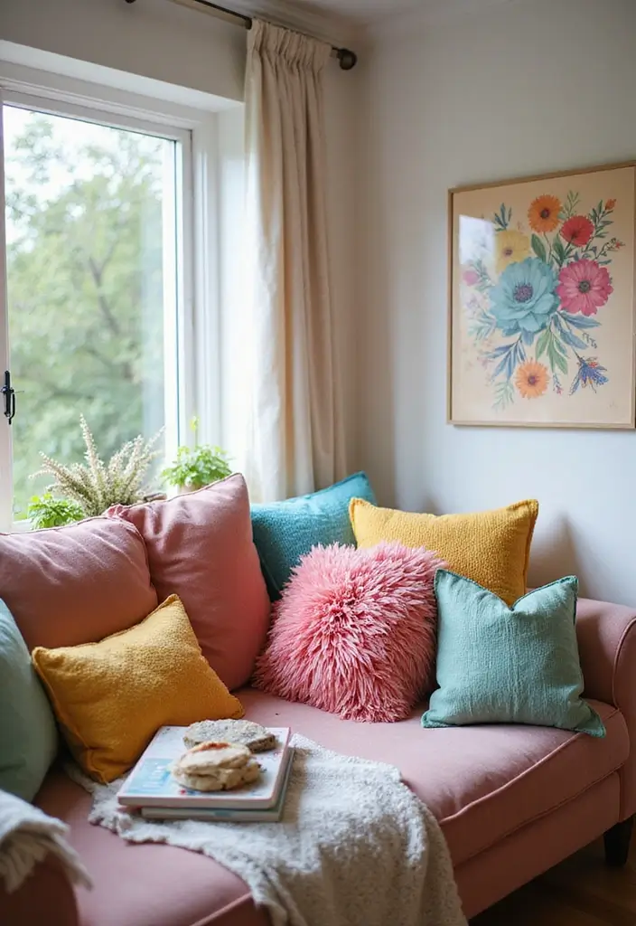 30 Girly Living Room Ideas That Add Fun Plus Chic Feminine Touches 11 30 Girly Living Room Ideas That Add Fun Plus Chic Feminine Touches - 11. Playful Pillows